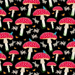 Mushroom Frolic! (Bunnies, Butterflies & Birds) - black, medium 