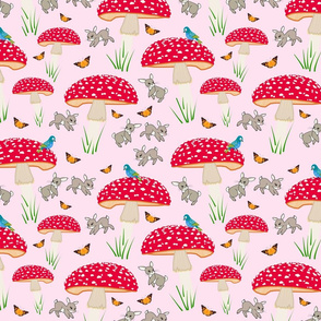 Mushroom Frolic! (Bunnies, Butterflies & Birds) - baby pink, medium 