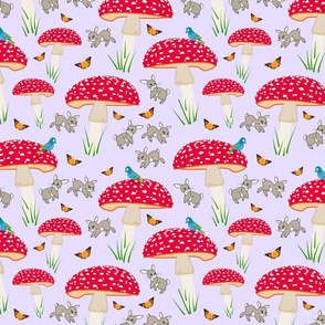 Mushroom Frolic! (Bunnies, Butterflies & Birds) - lilac purple, medium 