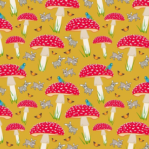 Mushroom Frolic! (Bunnies, Butterflies & Birds) - golden honey, medium 