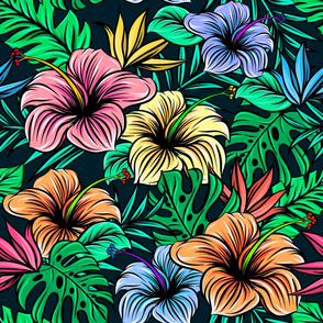 Hibiscus, Tropical ,exotic flowers, summer pattern 