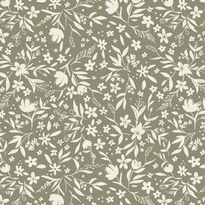 Mini Me Floral - Wild flowers - Olive green micro