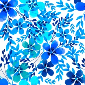 Watercolour  ,blue flowers pattern 