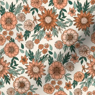 seventies floral fabric - vintage inspired 70s retro design