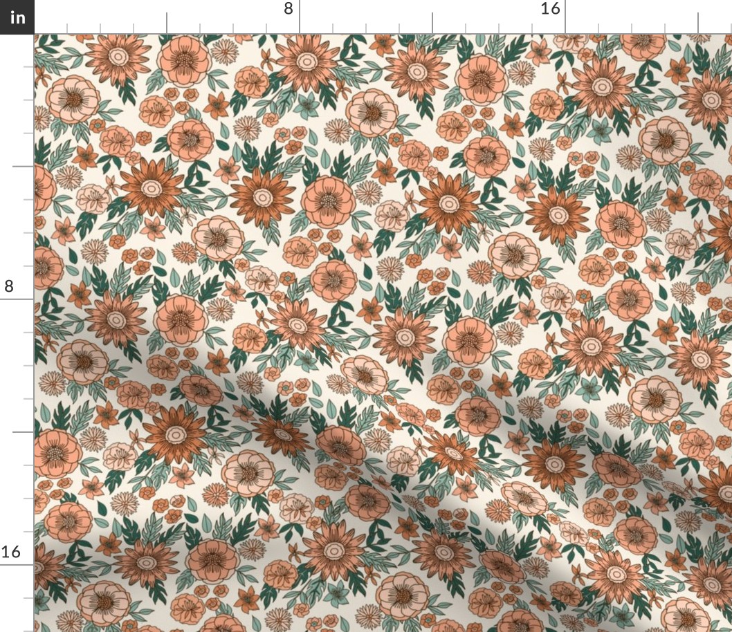 seventies floral fabric - vintage inspired 70s retro design
