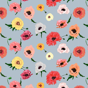 poppies pattern baby blue small