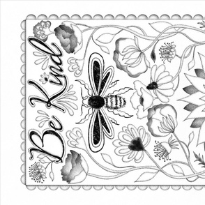 bee kind tea towel black on white 