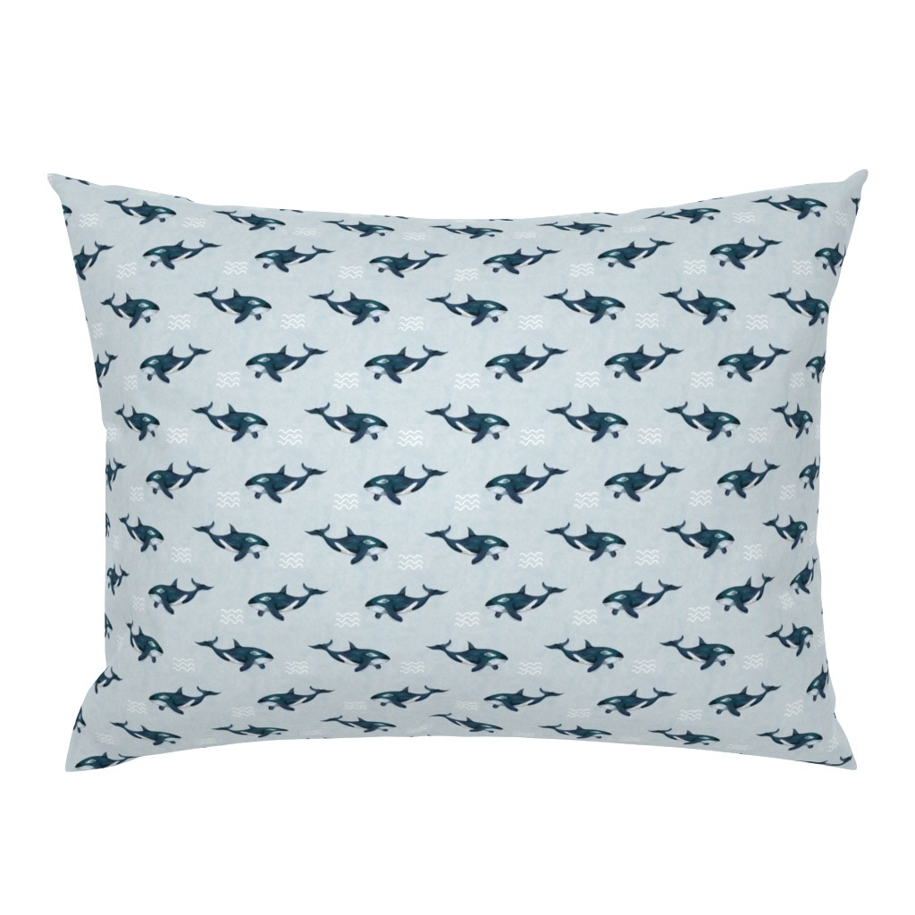 Smaller Scale Orca Killer Whale Deep Blue Sea on Grey