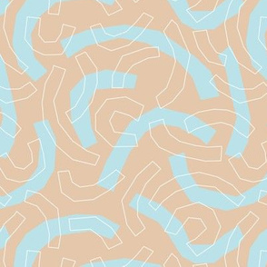 Paper cut curves and strokes geometric minimalist pop abstract arches print texture beige sand soft blue 