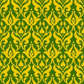 medieval floral, yellow on green