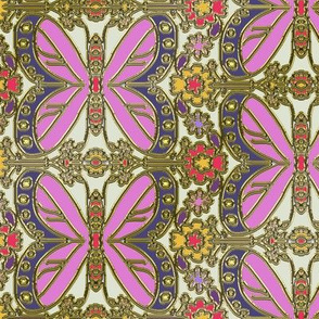 Which Way Bohemian Butterflies Pink on Cream