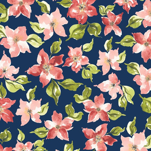 Loose watercolour flowers - navy