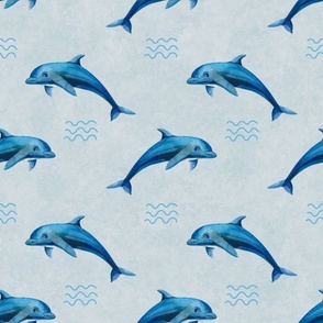 Bigger Scale Blue Dolphins on Grey