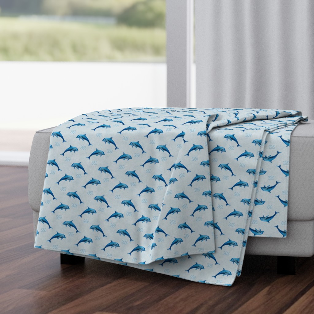 Smaller Scale Blue Dolphins on Grey