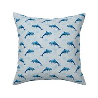 Smaller Scale Blue Dolphins on Grey