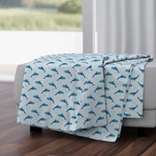 Smaller Scale Blue Dolphins on Grey