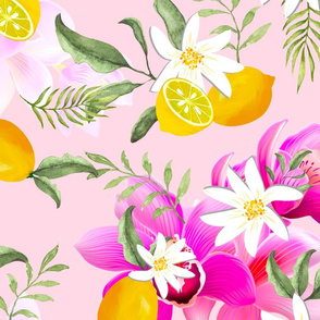 Citrus,lemon fruit ,floral pattern 