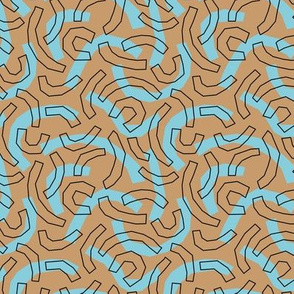 Geometric minimalist double paper cut worms little messy scandinavian retro style curves abstract strokes boho design cinnamon camel aqua blue