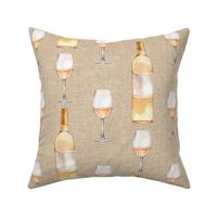 Bigger Scale White Wine Bottles and Glasses on Tan Linen Texture
