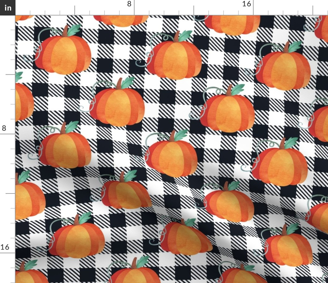 Bigger Scale Pumpkins on Black and White Gingham