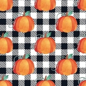 Smaller Scale Pumpkins on Black and White  Buffalo Plaid 