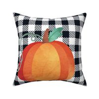 Pillow Front Fat Quarter Size Makes 18" Cushion Pillow Pumpkin on Black and White Gingham