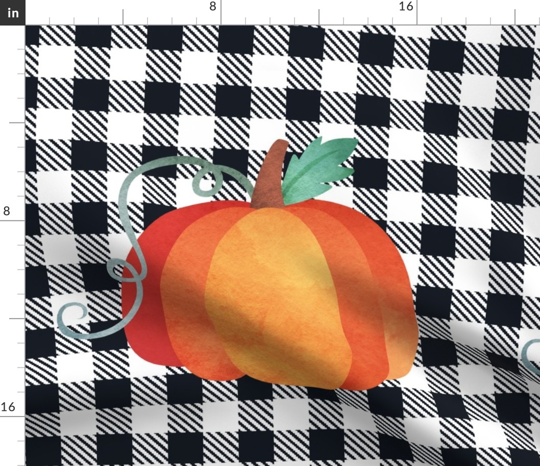 Pillow Front Fat Quarter Size Makes 18" Cushion Pillow Pumpkin on Black and White Gingham