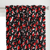 Large Scale Red Santa Hats and Snowflakes on Black