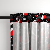 Large Scale Red Santa Hats and Snowflakes on Black