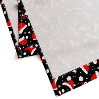 Large Scale Red Santa Hats and Snowflakes on Black