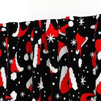 Large Scale Red Santa Hats and Snowflakes on Black