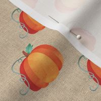 Smaller Scale Watercolor Pumpkins on Burlap-look texture