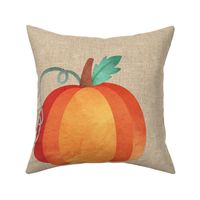 Pillow Front Fat Quarter Size Makes 18" Cushion Pillow Pumpkin on Watercolor on Tan Burlap Look Texture