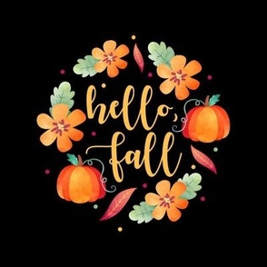 8x8 Swatch - Hello Fall - Fits 6" Hoop for Embroidery or Wall Art - DIY Pattern Kit Template Quilt Watercolor Pumpkins and Flowers