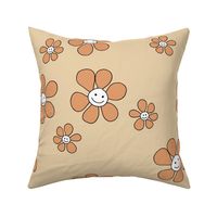 Little smiley flower power boho flowers seventies vintage retro style camel beige orange LARGE