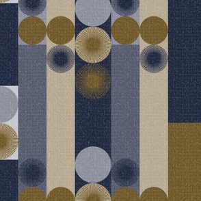 LS Mid -Century Modern Tweedy Drapery-Curtain Panel Blue Gold Beige Grey