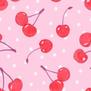 Cherries on Pink with Dots