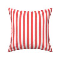 Vibrant Coral Awning Stripe Pattern Vertical in White