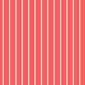 Vibrant Coral Pin Stripe Pattern Vertical in White