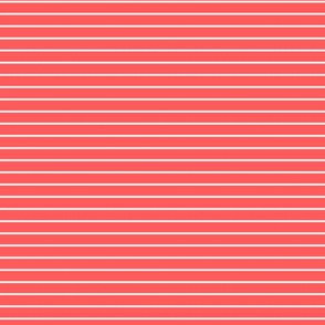 Small Vibrant Coral Pin Stripe Pattern Horizontal in White