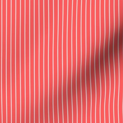 Small Vibrant Coral Pin Stripe Pattern Vertical in White