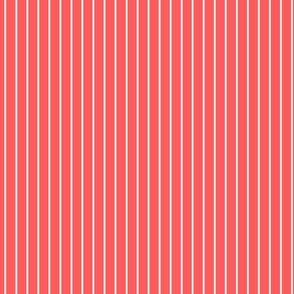 Small Vibrant Coral Pin Stripe Pattern Vertical in White