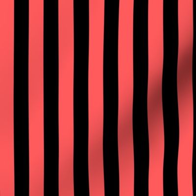 Vibrant Coral Awning Stripe Pattern Vertical in Black