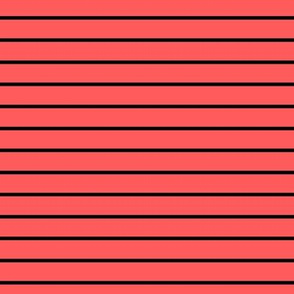 Vibrant Coral Pin Stripe Pattern Horizontal in Black