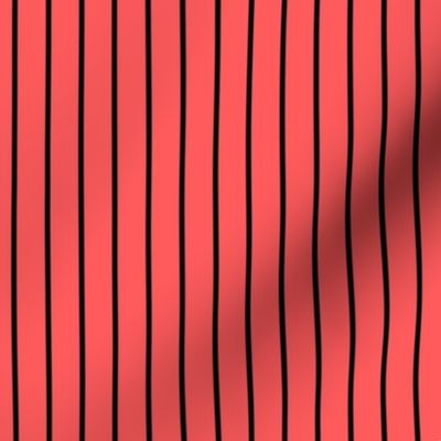 Vibrant Coral Pin Stripe Pattern Vertical in Black