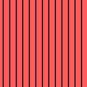Vibrant Coral Pin Stripe Pattern Vertical in Black