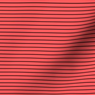 Small Vibrant Coral Pin Stripe Pattern Horizontal in Black