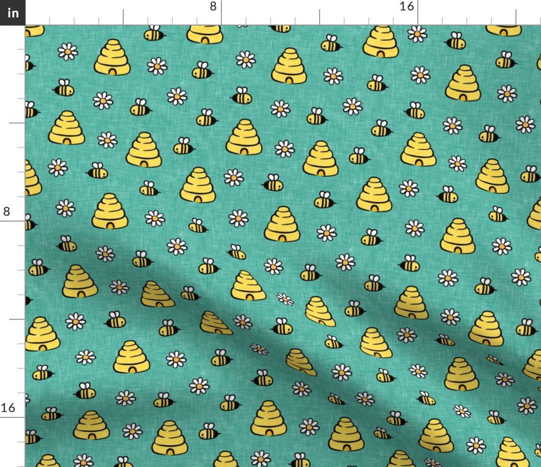 Honey Bees Teal Lad21 Fabric Spoonflower