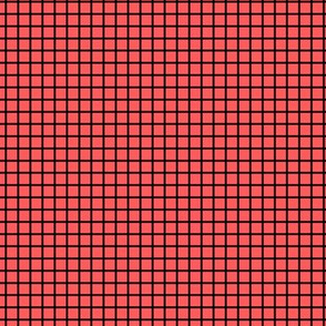 Small Grid Pattern - Vibrant Coral and Black