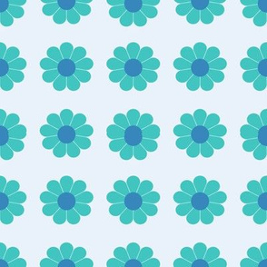 Flowers 60s Design Teal Blue